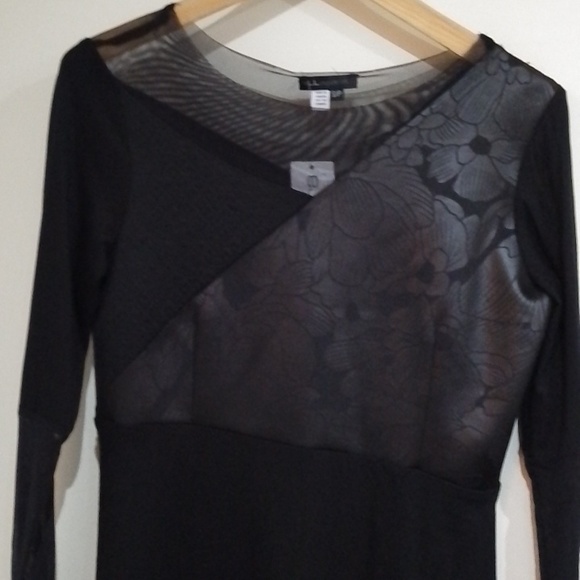 A4💐 Elloquent S mixed media angled hem sheer sleeve tunic NWT - Picture 2 of 6